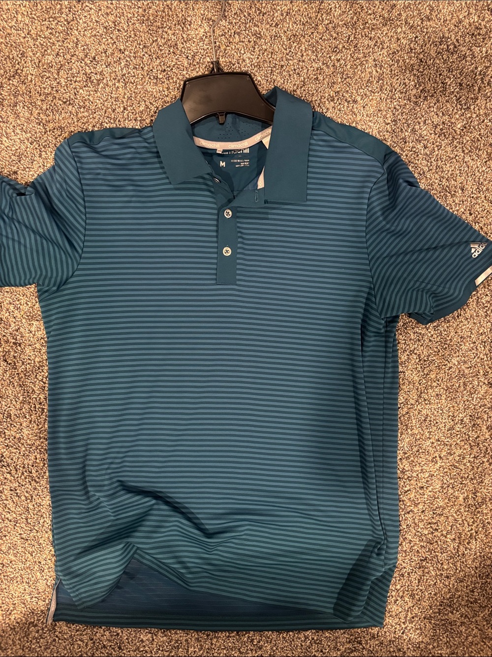 adidas Teal Striped Performance Polo